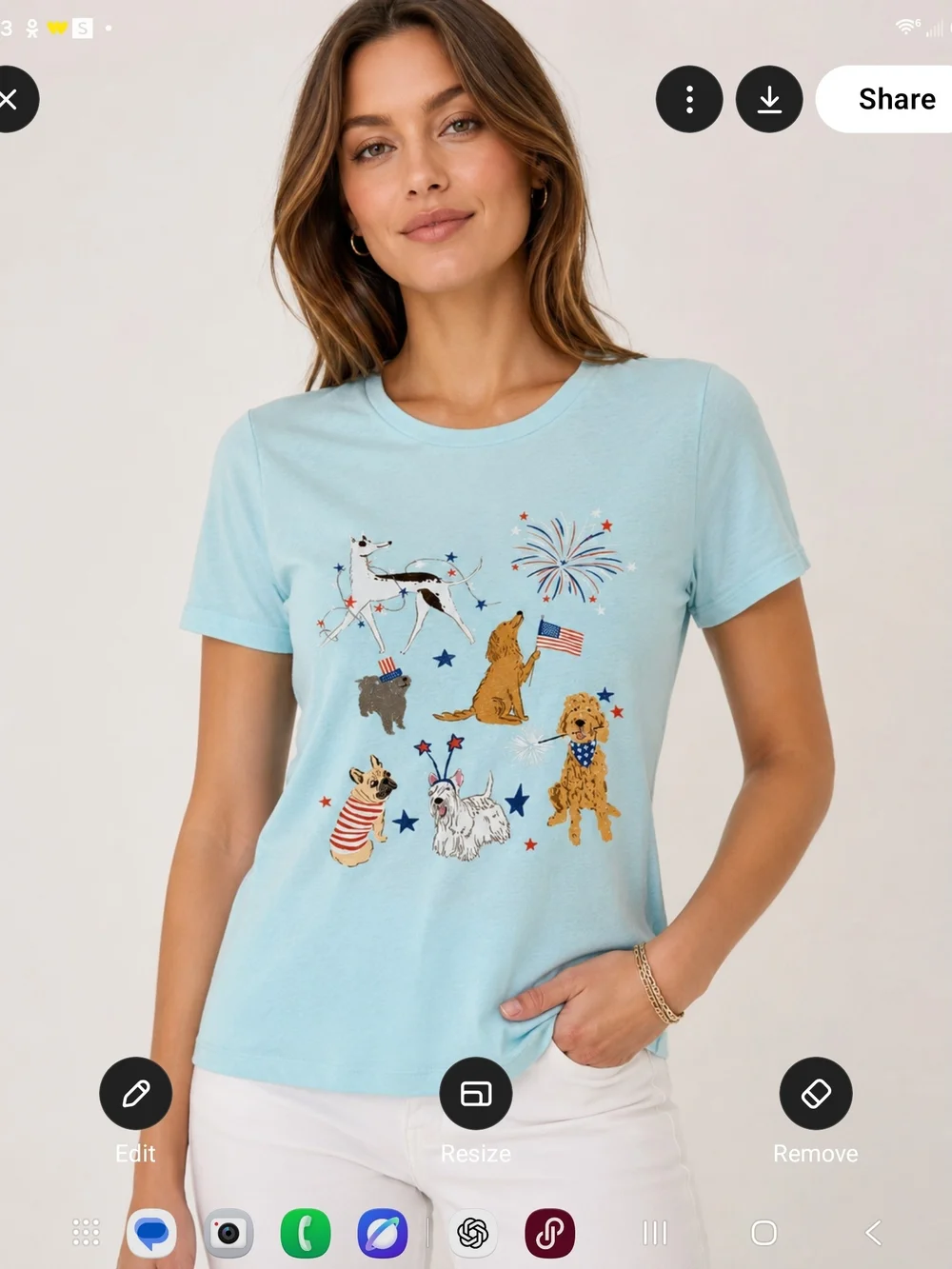 J. Crew Light Blue Graphic Dog Tee with Red, White & Blue Accents Size XS